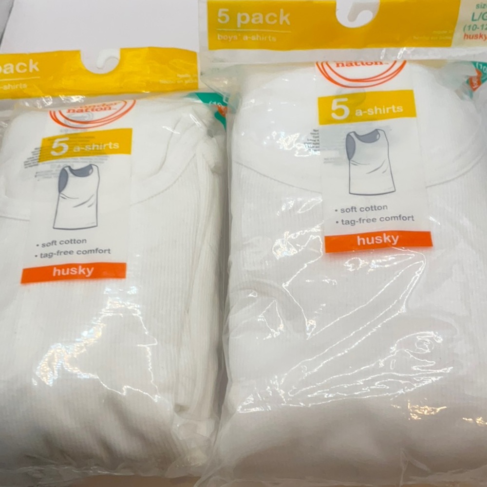 (2) packs Wonder Nation Tank Top Boys White A Shirt 5 Pack - Large (10-12)
